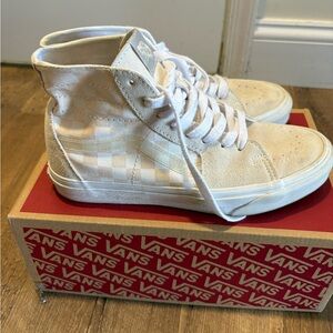 Vans Sk8-Hi Checkerboard High-Top Sneakers in Off-White
